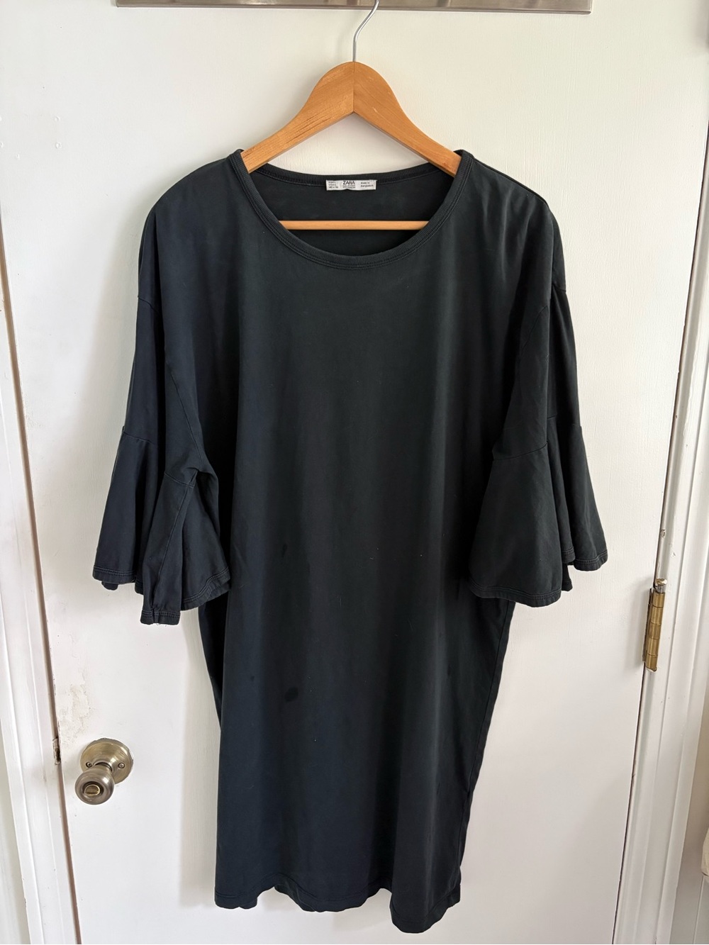 Zara Black Ruffle Sleeve Crewneck Dress